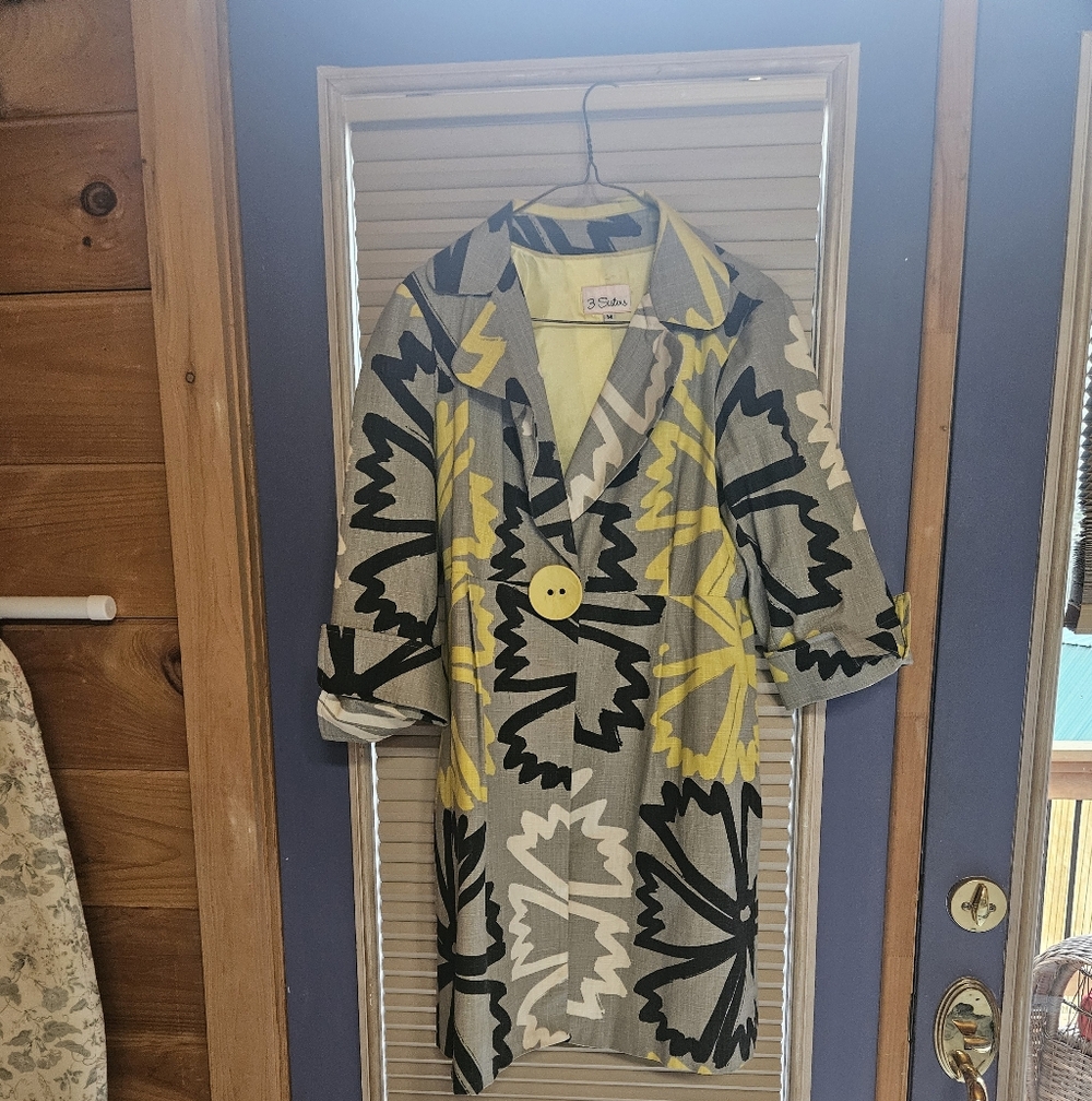 3 Sisters Yellow Lined Plaid Jacket with Gray & Black Accents